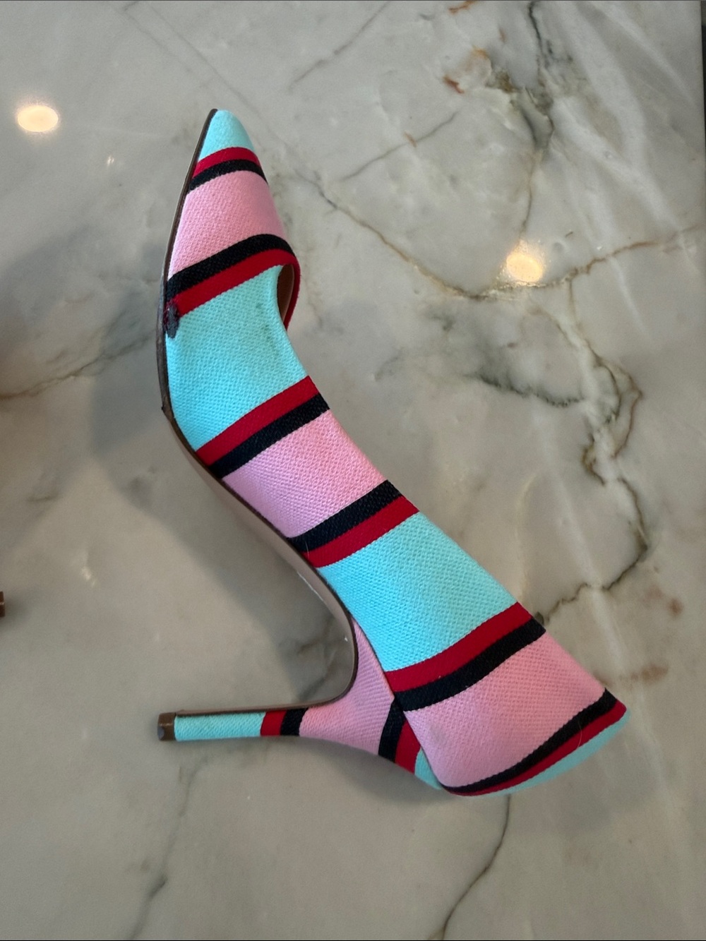 ♥️J. Crew Pink, Aqua & Red Striped Pointed-Toe Pumps…….Super Cute! - Picture 11 of 13